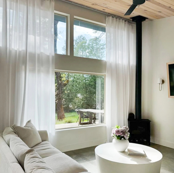 Cream Sheer Curtains with Pearl Trim – Elegant Privacy Drapes, Custom Size Available