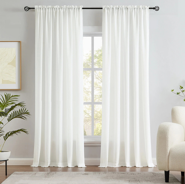 Privacy Sheer Curtains – White Shadow Jacquard | Daylight Filtering, No See-Through